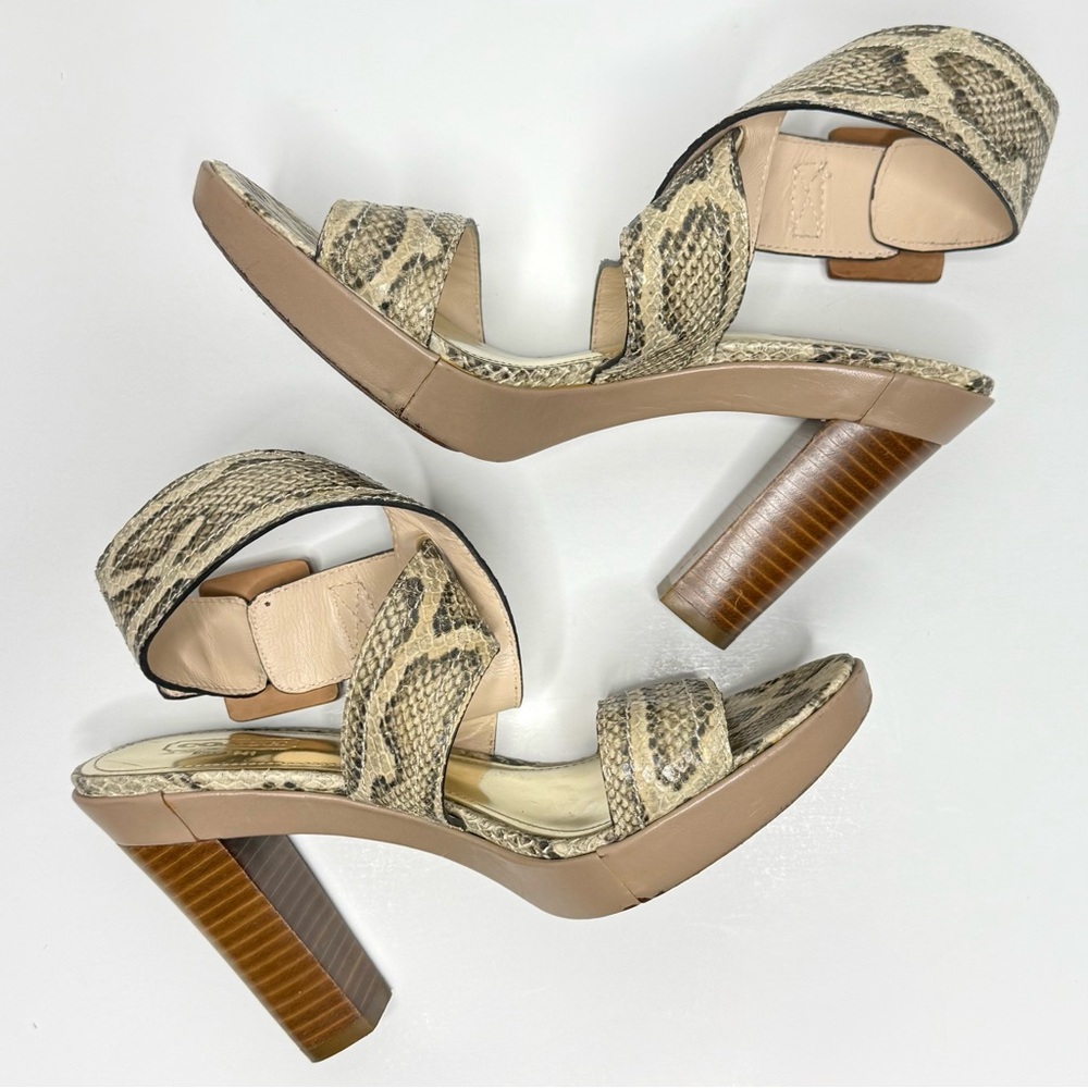 Coach Snakeskin-Embossed Platform Sandals with Wood Heel